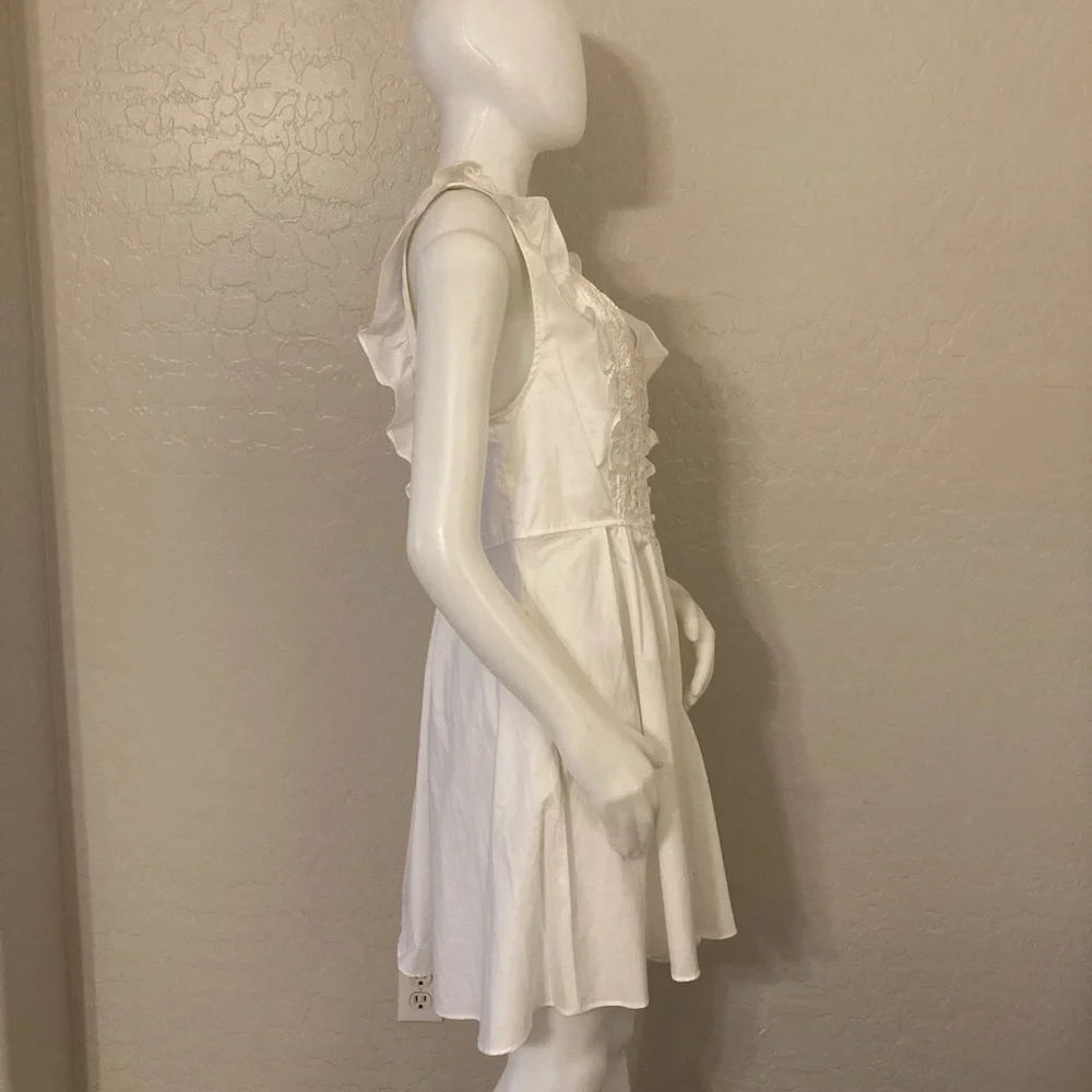 Free People Women Half Moon Crochet Ruffle Embroidered Dress In White Sz Large